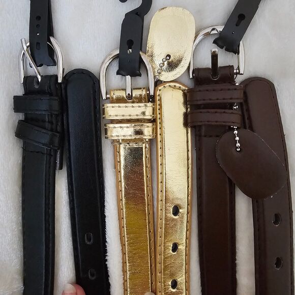 LOT of 3 NEW Women's XL Skinny Belts Black Gold Brown Faux Leather Buckle Set - Picture 2 of 8